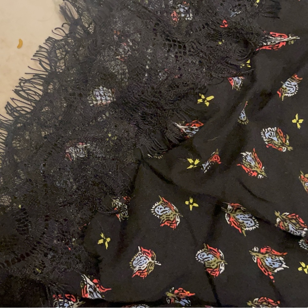 Olsenboye Black and Red Mini Skirt with Intricate Lace